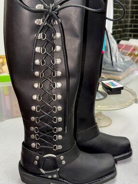 Harley-Davidson Black Lace-Up Over-the-Knee Riding Boots